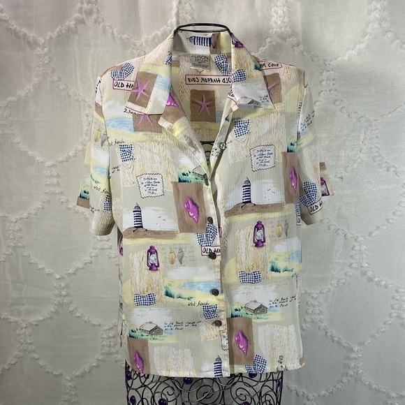 Vintage Allison Daley beach themed button up size 6 - Picture 1 of 8